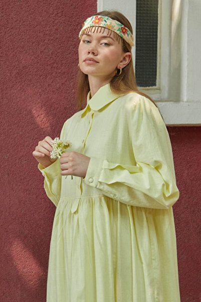 ZÜLAYS Flamlı Pamuk Elbise Tereyağı Sarısı