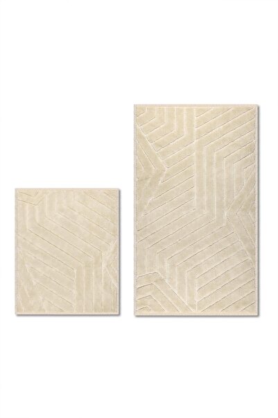 Bluenity Way Natural Cotton 2-Piece Bath Mat Set 50X60+60X100 Beige