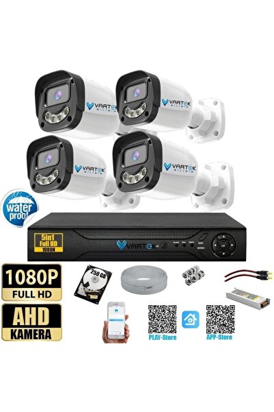 VARTEK BİLİŞİM 4 Kameralı Full HD Güvenlik Kamera Seti 250GB HDD 5MP Gece (Re...