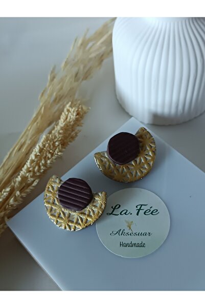 La fee aksesuar أقراط نسائية مصنوعة يدويًا من الفولاذ بلون ذهبي وملمس بني موك...