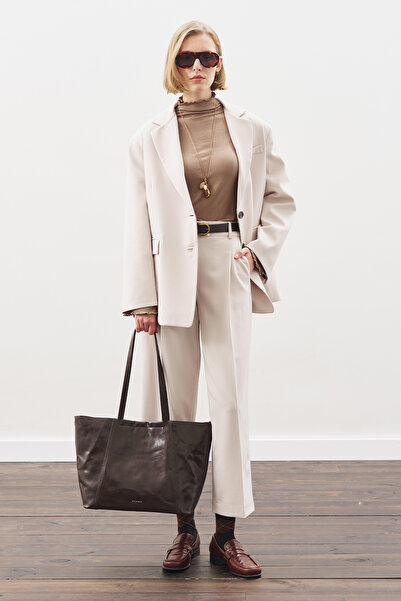 Manuka PİLE DETAYLI DÜZ KESİM PANTOLON BEJ