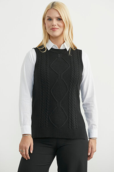 Sementa Ethnic Motif Sleeveless Knit Sweater - Black