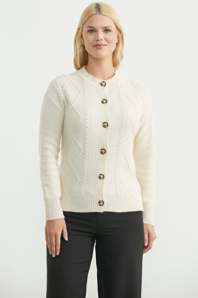Sementa Buttoned Oversized Angora Knitwear Cardigan - Bone