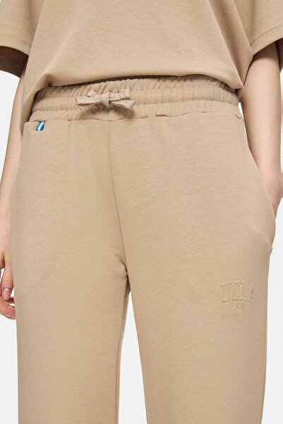 UCLA Urania Dark Beige Flared Seersucker Print Loose Fit Women's Sweatpants