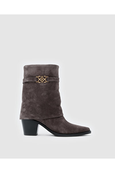 Cecia Vera Mini Hakiki Deri Bot Gri Süet