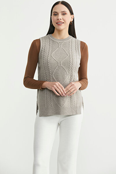 Sementa Ethnic Motif Sleeveless Knit Sweater - Mink