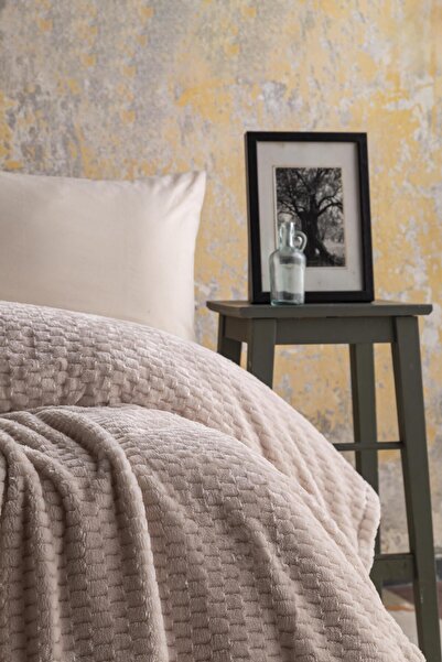 Apricitas HOME Double Size Trusty Ecru Jacquard Pattern Blanket 200X220 cm