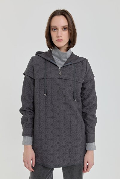 Nihan İnce Kapitone Kapşonlu Sweat Antrasit