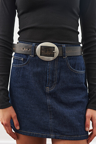 Manuka Big Oval Buckle Belt Black