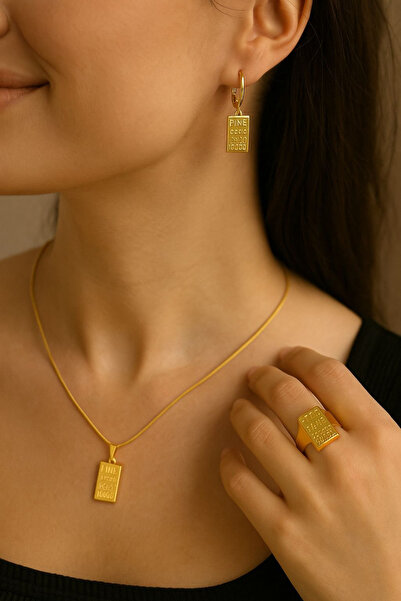 Be Fancy Gold Külçe Kolye Küpe Yüzük Seti