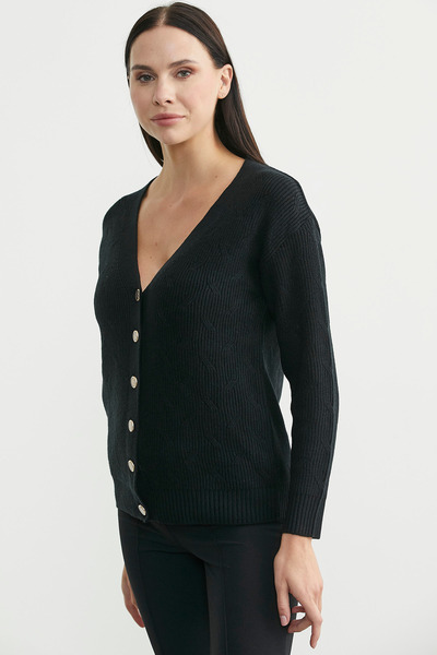 Sementa Oversized Knitwear Cardigan with Metal Buttons - Black