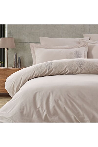 Class-Majoli Double bed linen with embroidery, 100% pre-washed ranforce cotton, Hazan Beige