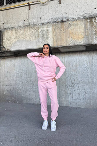 CİDDE Γυναικείο κοστούμι επένδυση fleece σετ φόρμας με κουκούλα με τρεις κλωστές Kangru, συμπαγές χτενισμένο βαμβάκι, εσωτερικά άνετο