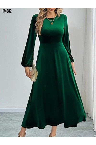 Valeria Butik Uzun Kollu Kadife Elbise