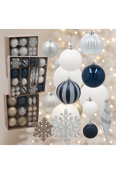 Selgot Set de 50 globuri și decorațiuni, argintiu-bleumarin