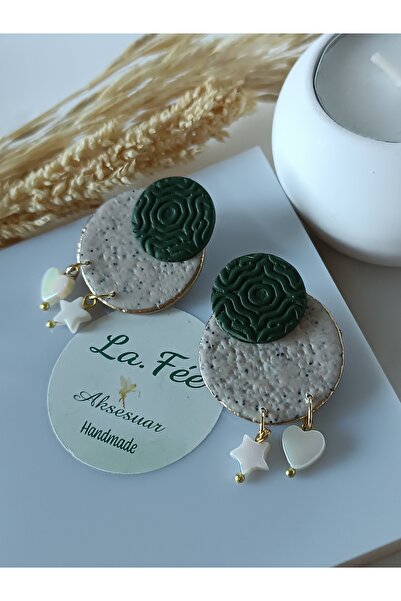 La fee aksesuar Charm Küpe Polimer Kil Çelik Küpe Aparat Haki Yeşil Doğal Taş...