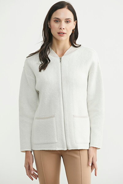 Sementa Wool Knit Jacket with Zipper Pocket Detail - Bone
