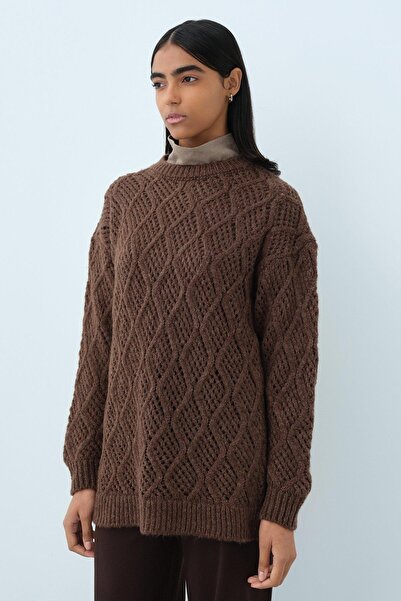 Nihan Baklava Detaylı Triko Tunik Kahve