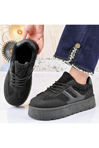 Tmall Pantofi sport pentru femei, Cu interior din blană, TM1D1458, Negru