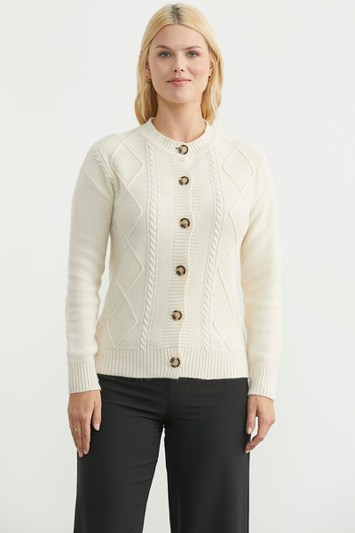 Sementa Buttoned Oversized Angora Knitwear Cardigan - Bone