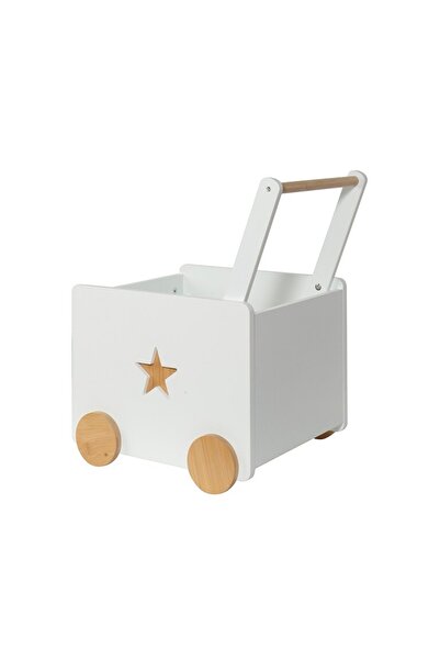 GINGER HOME Wooden box with wheels and push handle for toys/clothes