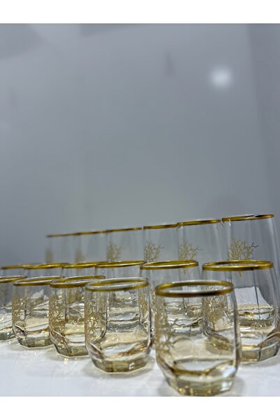 Hawve Diamond El İşçiliği Altın Yaldızlı Yaşam Ağacı Motifli 18 Parça Cam Bardak Seti