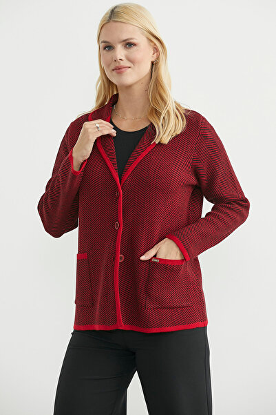 Sementa Houndstooth Shawl Collar Wool Knitwear Jacket - Red