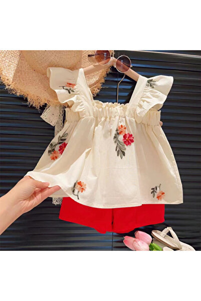 Choice 3T BZ3476 red Humor Bear Girls' New Summer Flower Embroidery Lace Elas...