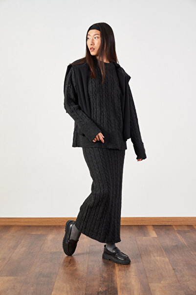 Mevra В'язаний светр Oversize, довга спідниця, трикотажний комплект, антрацит