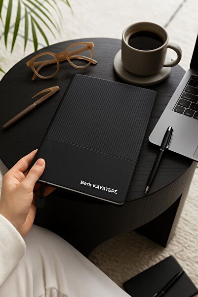 Go Promosyon İsme Özel Termo Deri Çizgili Defter Siyah 224 Sayfa - Arkadaşa H...