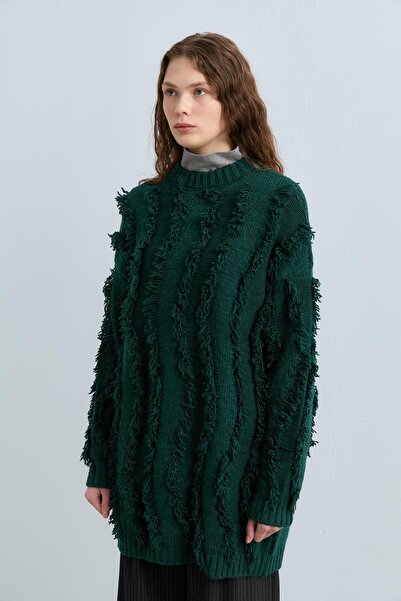 Nihan Püskül Detaylı Triko Tunik Yeşil