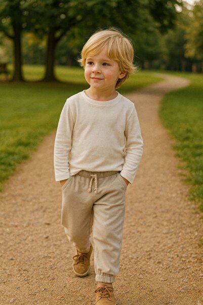 Montisu Pantaloni de jogging pentru bărbați, bej, 100% bumbac, țesătură gabar...