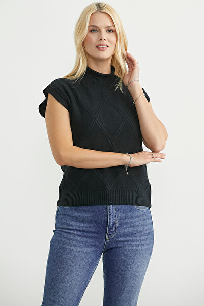 Sementa Mock Neck Sleeveless Knitwear Sweater - Black