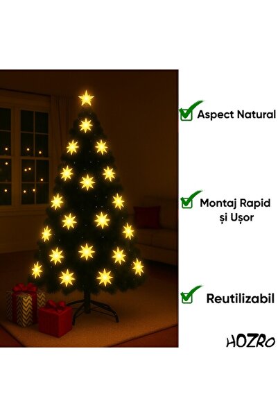 HOZRO Artificial Christmas Tree, 180 cm – Star Top, Metal Stand, Decorative Lights