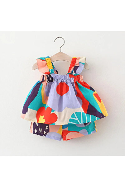 Choice 9-12M 01 Summer Baby Girls Clothing Sets Suspender Top Color Matching Floral Vest + Children'S Casua