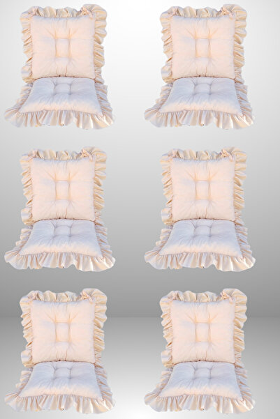 MİNDERHAN Backrested Fringed Chair Cushion (Set of 6) 45X45 cm Beige Color