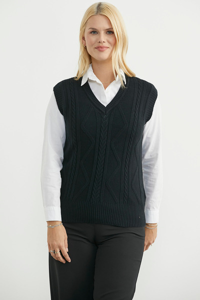 Sementa V-Neck Patterned Knitwear Sweater - Black