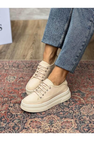 SİBA SHOES Nava Kalın Taban Bej Kadın Spor Ayakkabı