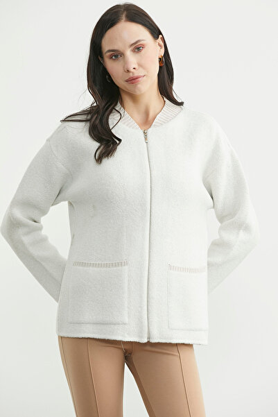 Sementa Wool Knit Jacket with Zipper Pocket Detail - Bone