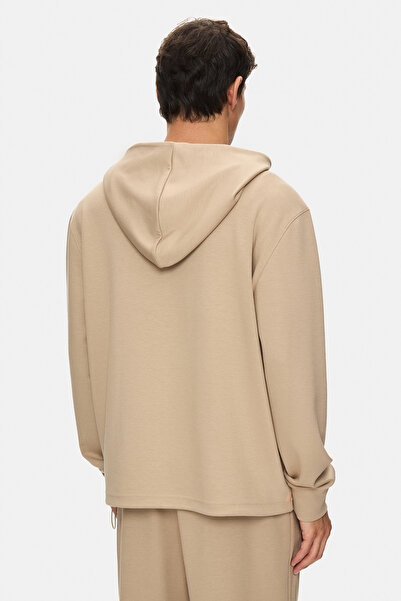 UCLA Ανδρικό φούτερ WINFREY Dark Beige με κουκούλα με στάνταρ εφαρμογή εκτύπωσης με γκόφρε