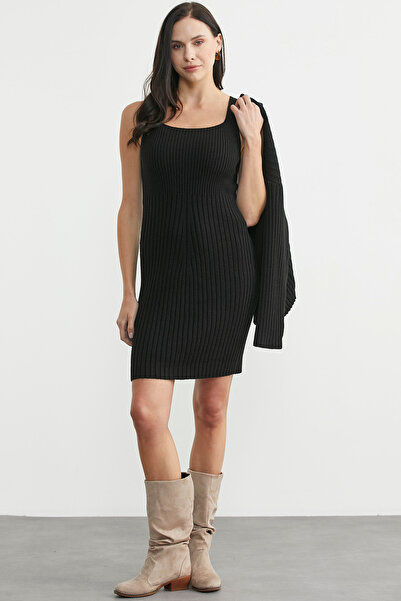 Sementa Διπλό Σετ Πλεκτό Ζακέτα Φόρεμα - Μαύρο