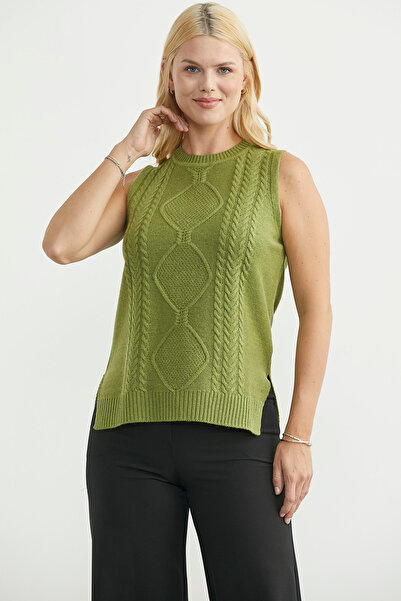 Sementa Ethnic Motif Sleeveless Knit Sweater - Green