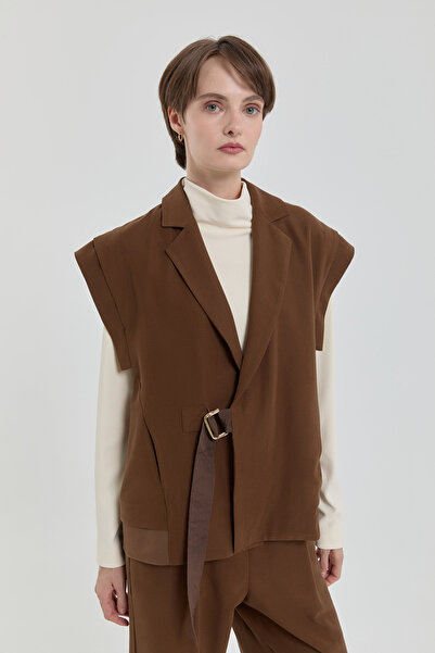 Nihan Grogren Detaylı Modal Yelek Açık Kahve