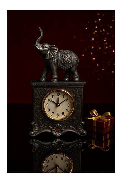 Lexi Bella Fil Figürlü Zarif Masa Saati Bolluk Şans Simgesi Kırmızı Taş Detay...