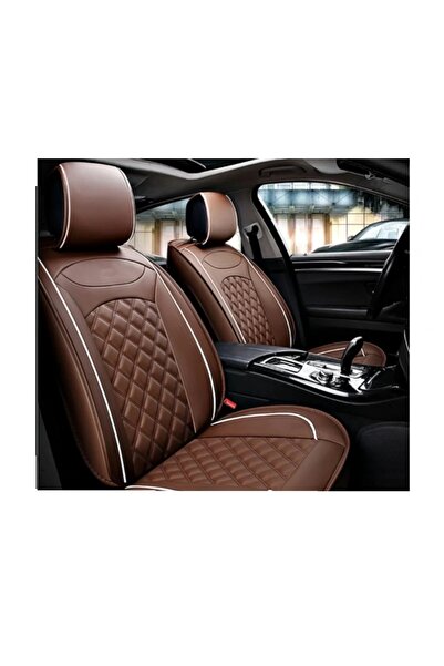 OEM Set 2 huse scaune auto pentru fata piele ecologica maro cusatura romb