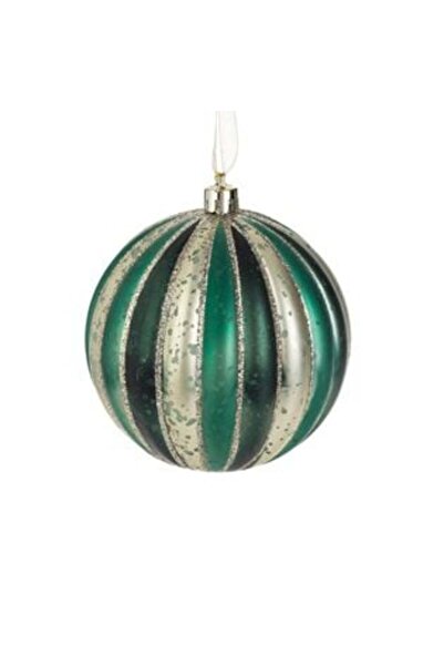 IRO Christmas Tree Ornament - Beige & Petrol Striped Matte with Glitter Details, Ø8 cm