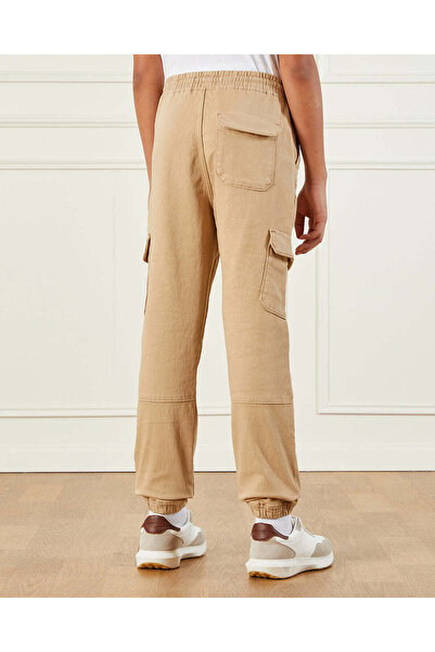REDTAG Senior Boys Beige Knit Denim Cargo Jogger
