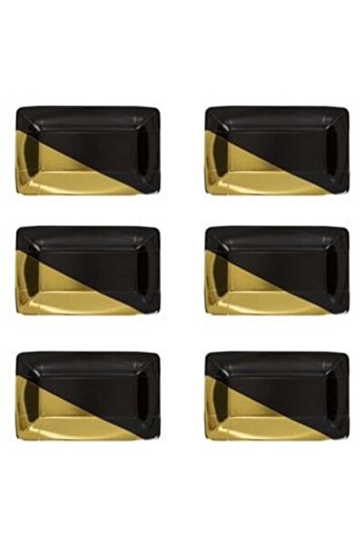 SHOPIENS Farfurii dreptunghiulare din carton, aurii și negre, pentru petrecerea de Crăciun, 23 x 15 cm - 6 buc.