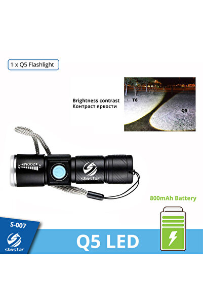 Choice مصباح يدوي LED قوي Q5-LED قابل لإعادة الشحن مع رأس شحن USB قابل للتكبي...