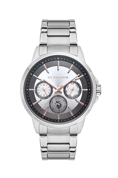 U.S. Polo Assn. USPA Analog Men's Watch - Silver Grey Dial, Silver Steel Band, 44mm, 5 ATM (USPA1000
